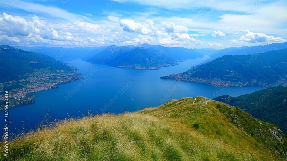 Como's alpine lake view from a mountain (Italy). Como's alpine lake view from a mountain (Italy).