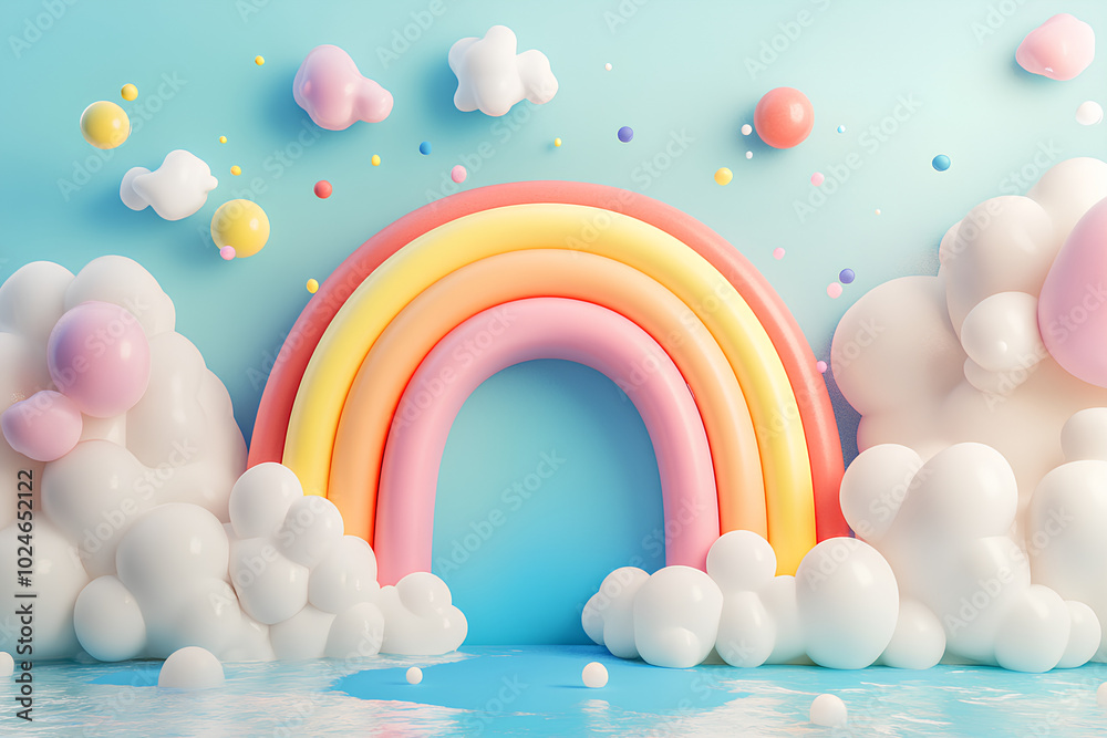 3d rendering cartoon style rainbow and cloud, illustration 3d rendering cartoon style rainbow and cloud, illustration