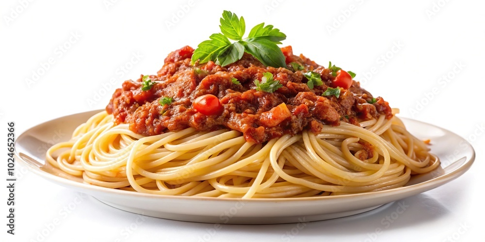 Spaghetti with bolognese sauce isolated on white background Spaghetti with bolognese sauce isolated on white background