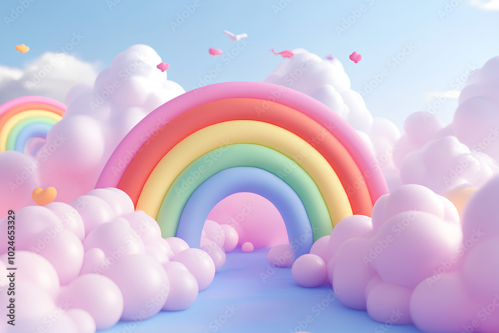 3d rendering cartoon style rainbow and cloud, illustration 3d rendering cartoon style rainbow and cloud, illustration