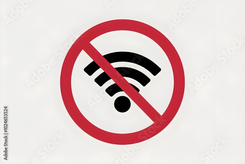 Black and white Wi Fi sign crossed out in red, symbolizing restriction or prohibition