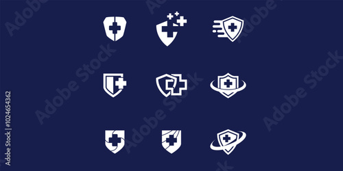 Set of Medical Shield Logo Design. Health protection shield logo designs for medical clinic service.