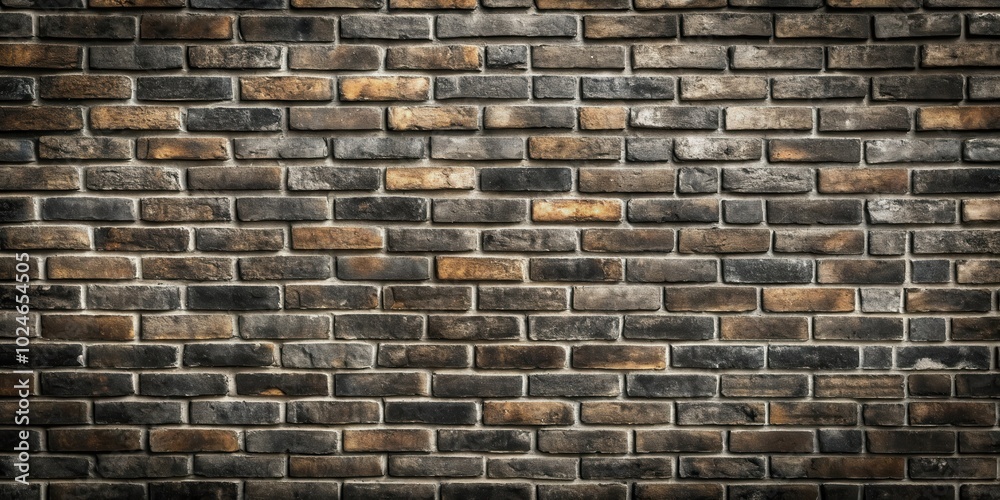 Fototapeta premium A weathered brick wall with a distressed, worn-out texture and subtle shades of brown, gray, and black.