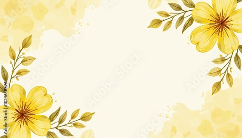 Buttercup Yellow and Gold Watercolor Floral Design on Solid color background