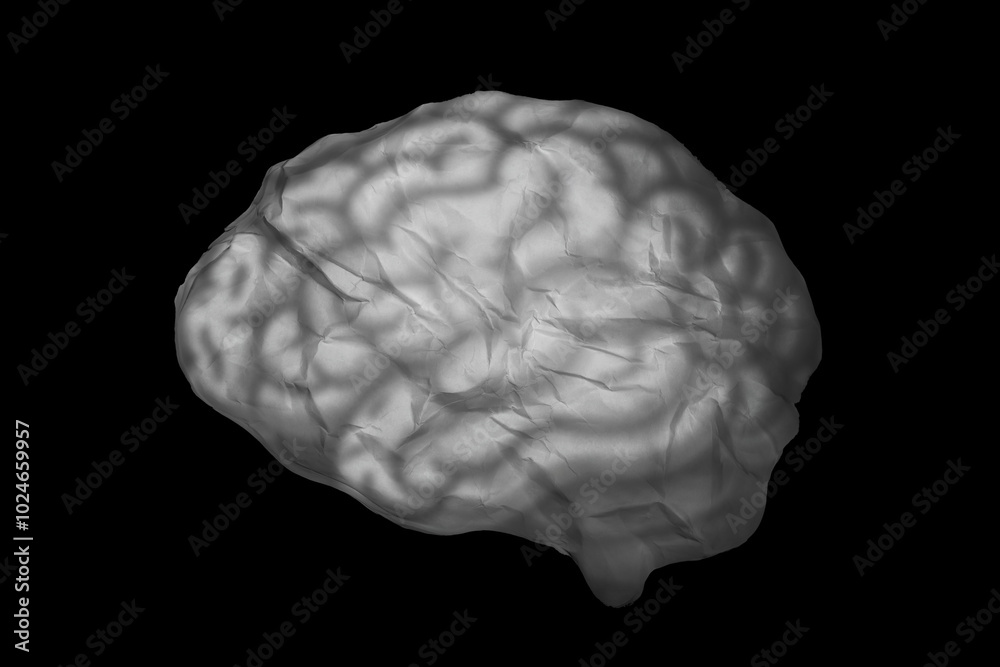 Crumpled Paper Shaped Like a Human Brain on Black Background Crumpled Paper Shaped Like a Human Brain on Black Background