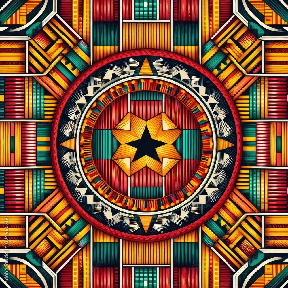 Ghana: Kente: A woven fabric made from silk or cotton, known for its vibrant colors and intricate patterns. illustration. Ghana: Kente: A woven fabric made from silk or cotton, known for its vibrant colors and intricate patterns. illustration.