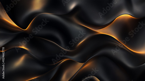 Golden silk-like 3D waves flowing elegantly across a dark background with glowing accents