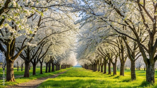 Spring trees covered in white flowers