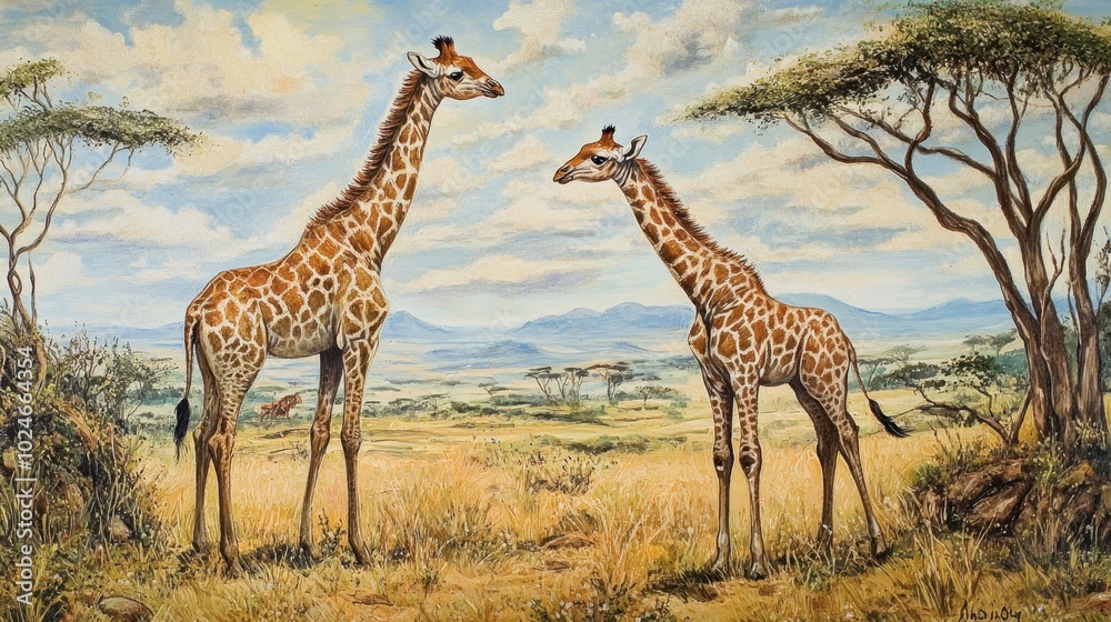 Obraz premium Majestic Giraffes in Serene African Landscape