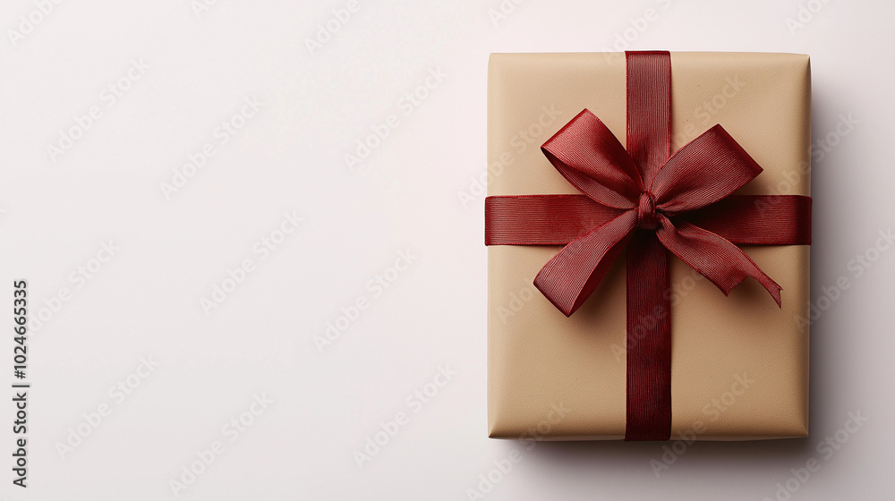 Beige gift box with red ribbon and bow for Christmas 02 Beige gift box with red ribbon and bow for Christmas 02