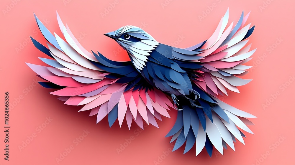 Obraz premium Paper cut abstract bird with sharp, geometric wings, creating a modern, dynamic design, paper cut bird, abstract wildlife art