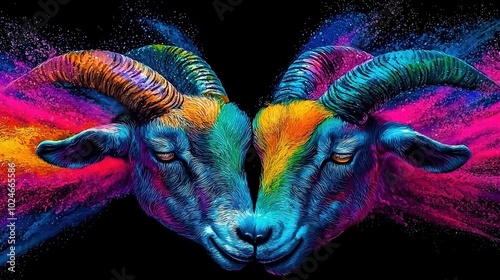  Ram portrait with splattered colors on face and head