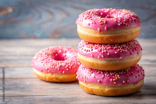 Wallpaper Mural Stacked pink glazed donuts with sprinkles on white background Torontodigital.ca