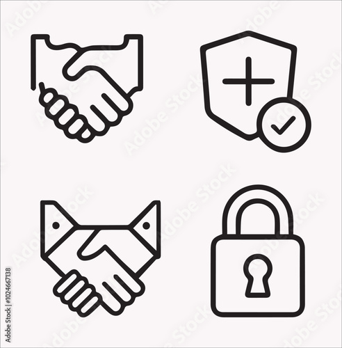 Icon set of thin line for business marketing. containing a campaign, loudhailer, social media, sponsorship, agreement, donation, handshake, partnership, trust, and money. Illustration in vector format