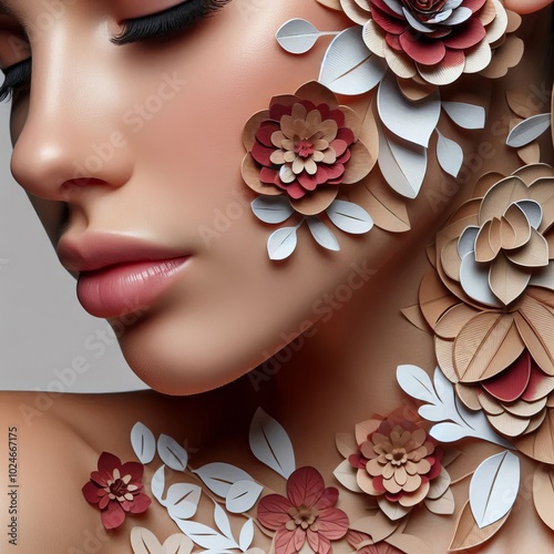 CloseUp of a Woman Her Skin a Paper Garden of Delicacy Izobrajen photo