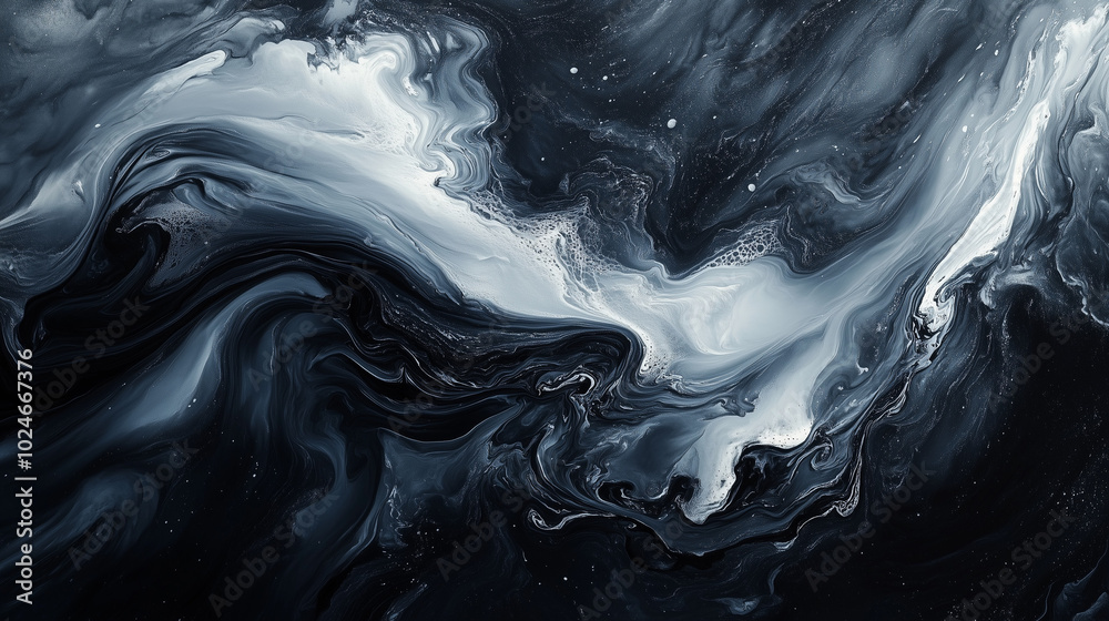 Monochrome Fluid Art with Bold White and Black Swirls in Abstract Patterns Monochrome Fluid Art with Bold White and Black Swirls in Abstract Patterns