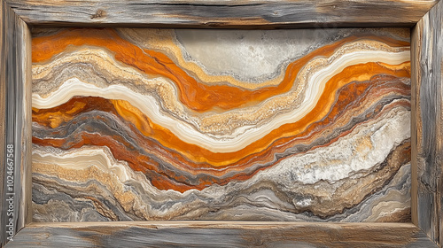 Layered Spiral Artwork With Earthy Warm Tones Encased In Natural Wood Frame photo