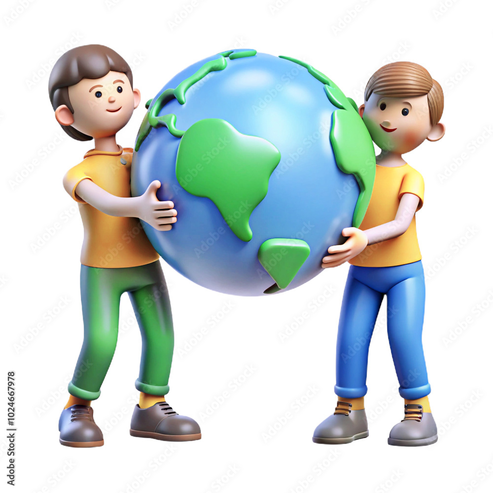 international teamwork two PEOPLE holding a big Globe together 3d cartoon style illustration international teamwork two PEOPLE holding a big Globe together 3d cartoon style illustration