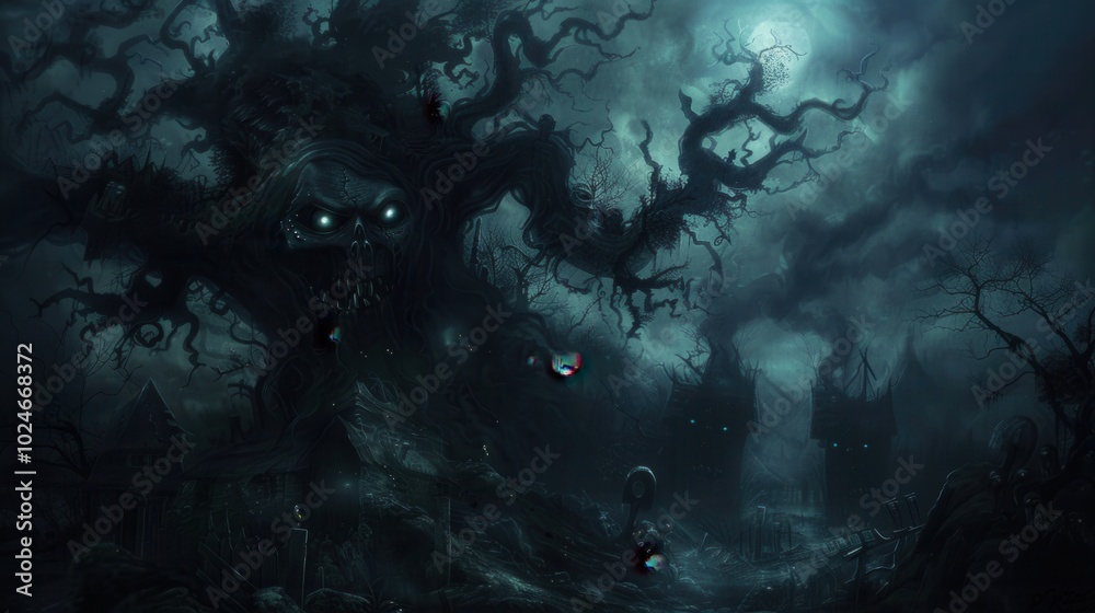 Eerie Night Sky. Dark and Mysterious Landscape Concept Eerie Night Sky. Dark and Mysterious Landscape Concept