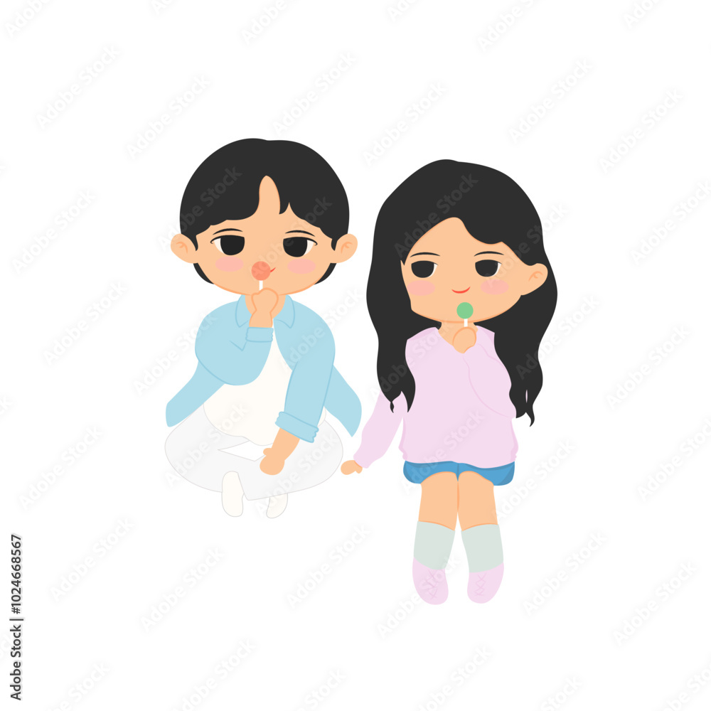 A cute boy and cute girl holding lollipops A cute boy and cute girl holding lollipops