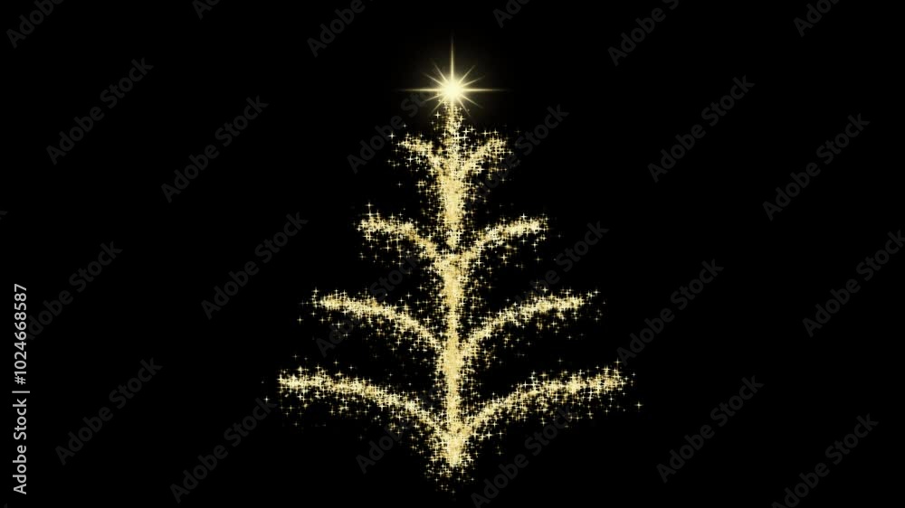 Christmas tree with firework trail yellow gold animation 4k