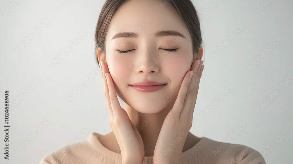 Beautiful Woman with Closed Eyes Smiling - Portrait of Serenity Beautiful Woman with Closed Eyes Smiling - Portrait of Serenity