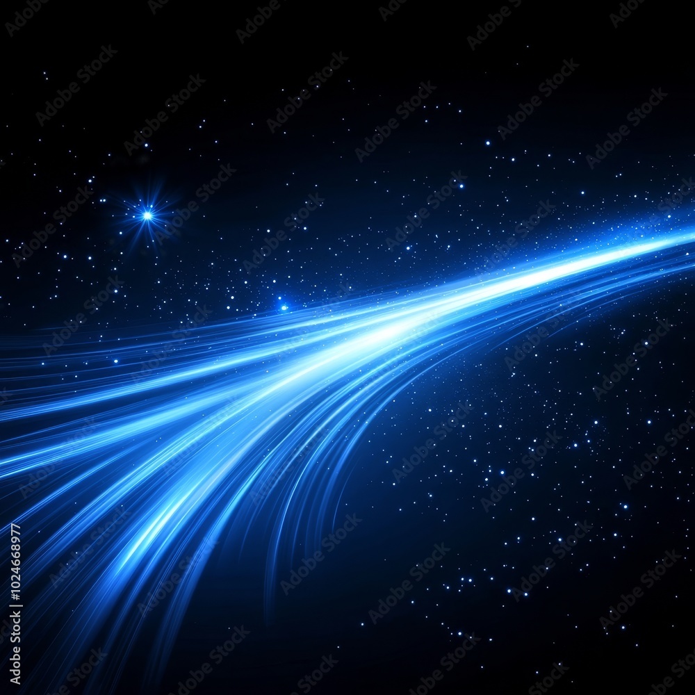 Blue Light Trails Streaking Through Space. Abstract Cosmic Background With Stars And Nebulae.