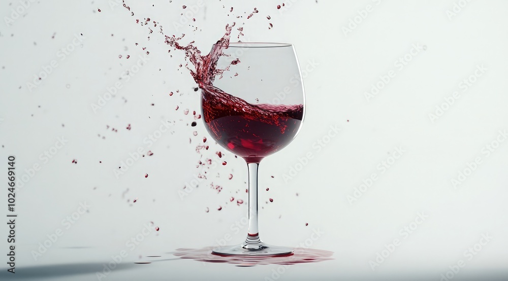 Red wine being poured into a glass, splashing against a white background. Photorealistic stock photo with copy space. Red wine being poured into a glass, splashing against a white background. Photorealistic stock photo with copy space.