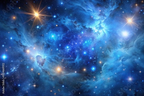 star filled deep space background with blue nebulae and galaxies