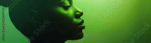 Vibrant green woman’s face lips and mouth gradient background with soft gradients and subtle geometric shapes, providing an elegant and modern design for various applications.