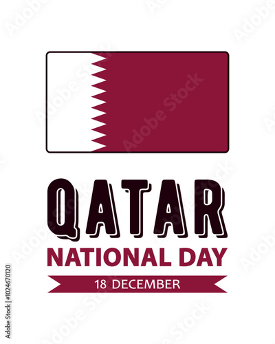 Qatar National Day, vector design for greeting card, poster or banner. Text Qatar National Day, 18 december and Qatar flag isolated on white background. photo