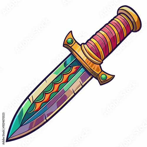Vibrant Tribal Knife Vector with Intricate Patterns and Bold Colors