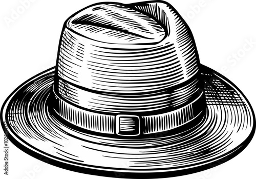 Vintage Hand Drawn Fedora Hat Illustration Classic Style and Detailed Line Art Design