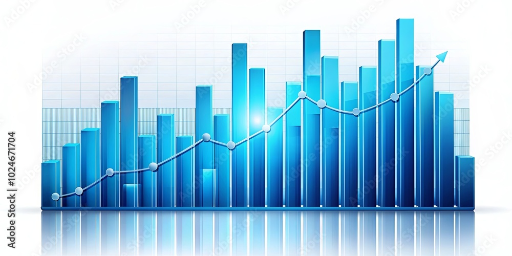 Visualizing Progress Blue Bar Graph Displaying a Positive Upward Trend with a White Line and Circular Markers Reflecting Growth Visualizing Progress Blue Bar Graph Displaying a Positive Upward Trend with a White Line and Circular Markers Reflecting Growth