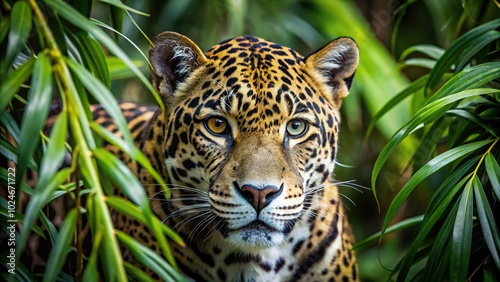 Stealthy jaguar in jungle, elusive predator. photo