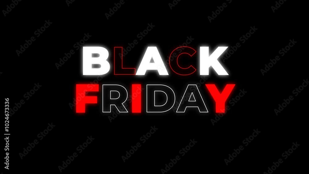 Black Friday Text Flickering Isolated On Alpha Channel Transparent Background.