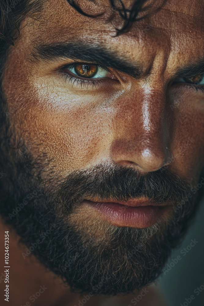 A surprised man with rich brown eyes, framed by a stylish beard, stares intently at the camera. The close-up captures the details of his expression and the softness of his skin, creating an inviting A surprised man with rich brown eyes, framed by a stylish beard, stares intently at the camera. The close-up captures the details of his expression and the softness of his skin, creating an inviting