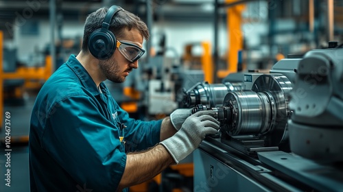 Industrial Worker Operating Machinery in a Factory