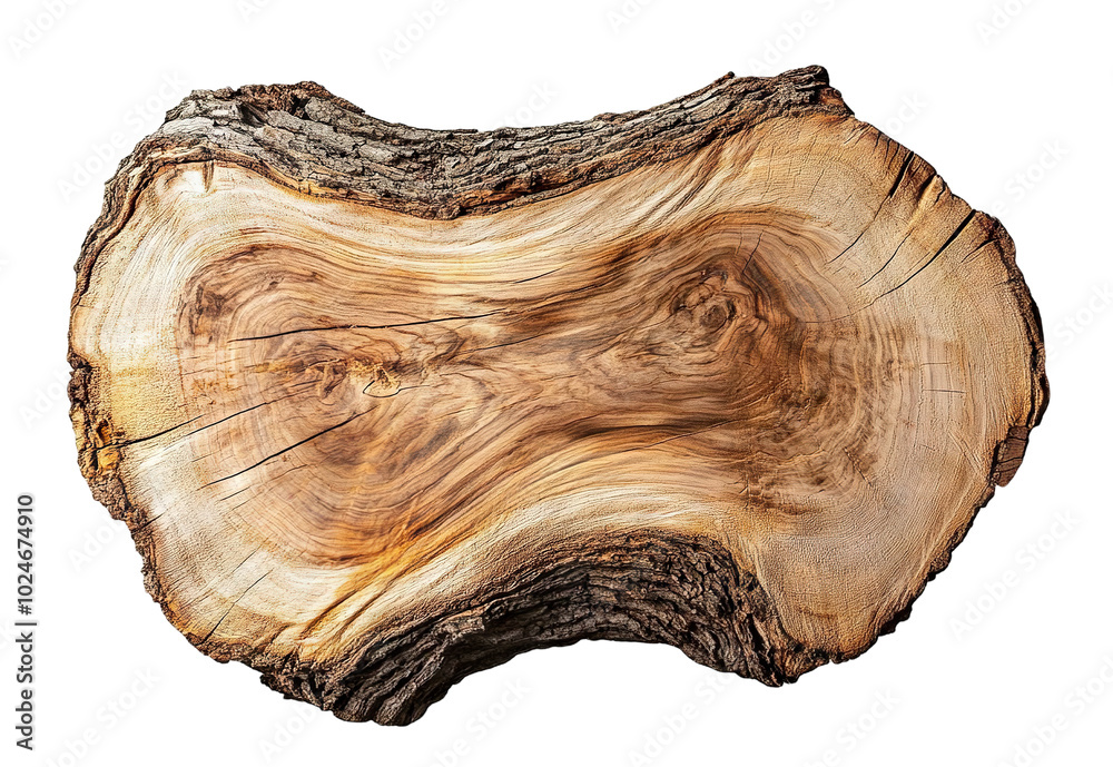 Old tree cut with detailed wood grain, isolated on transparent cutout background