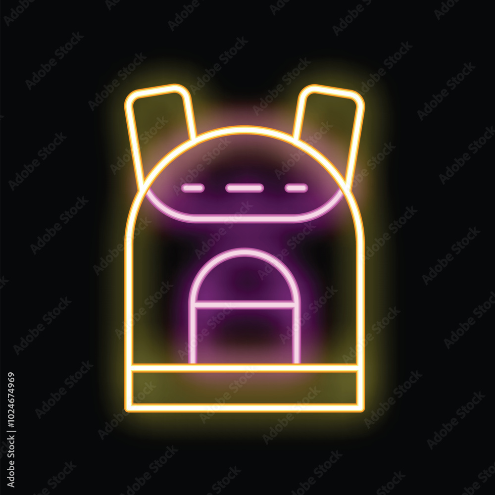 Bright neon backpack glowing in the dark, perfect for designs related to school, travel, or adventure Bright neon backpack glowing in the dark, perfect for designs related to school, travel, or adventure