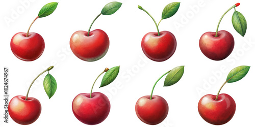 Cartoon illustration set of cherry with Grainy Textures. isolate on a white background. PNG
