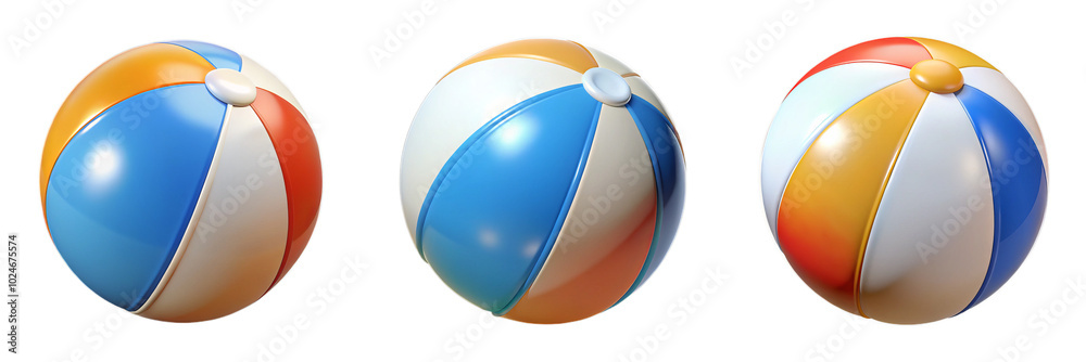 3d render set of beach ball isolated on transparent background Cartoon Illustration in plastic style