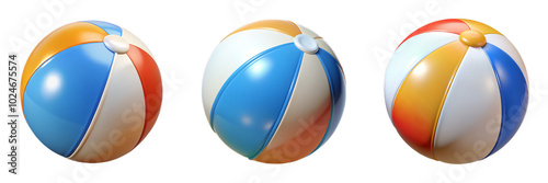 Obraz na płótnie 3d render set of beach ball isolated on transparent background Cartoon Illustration in plastic style w salonie