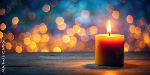 Stock photo of bright candle flame in focus with blurred background, creating depth of field effect photo