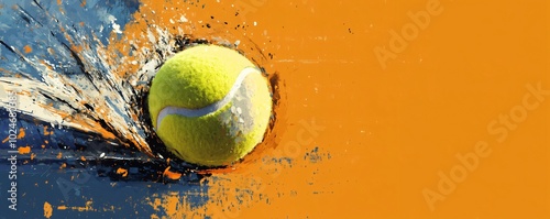 Digitally painted image of a tennis ball splashing in water, creating a dynamic and energetic sport illustration