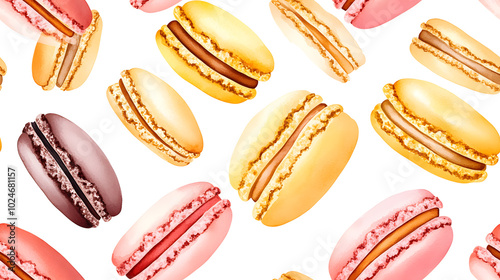 Wallpaper Mural Watercolor seamless pattern of colorful macaroons on a white background Torontodigital.ca