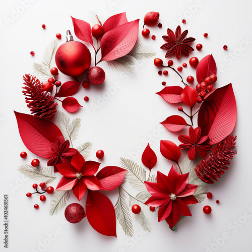 Christmas frame with red elements and copy space