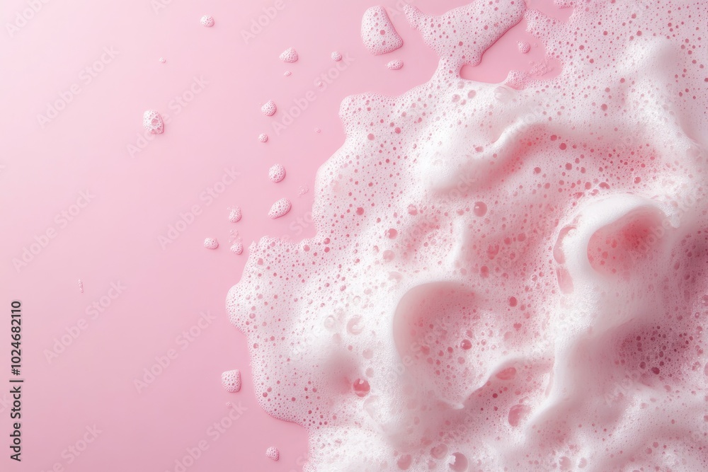 White foam on a pink background. Ideal for beauty, hygiene, or cleaning product advertisements. White foam on a pink background. Ideal for beauty, hygiene, or cleaning product advertisements.