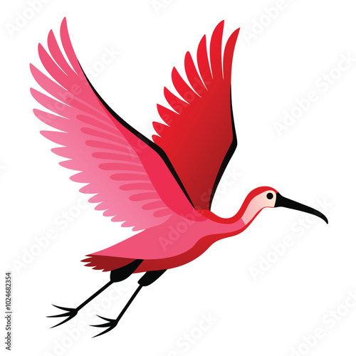 Solid color Roseate Spoonbill flying animal vector design