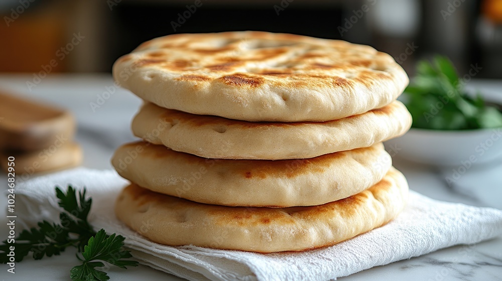 A stack of warm, golden-brown flatbreads. Perfect for sandwiches, wraps, or simply enjoying with dips. A stack of warm, golden-brown flatbreads. Perfect for sandwiches, wraps, or simply enjoying with dips.